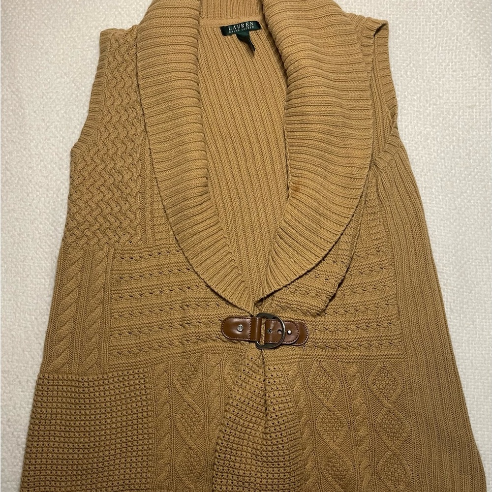 Vintage Ralph Lauren Camel Knit Vest with Buckle women’s size 2x